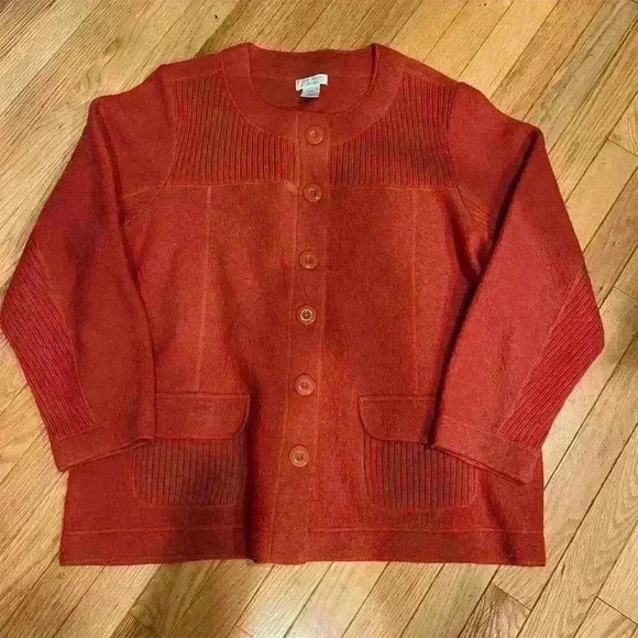 Laura Ashley Women's 2XL Orange Wool Cardigan Jacket Long Sleeve - Picture 2 of 9